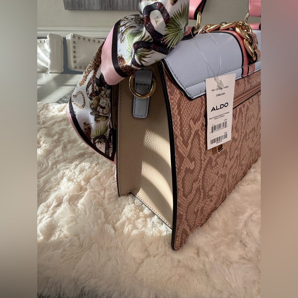 Aldo Caiilla Top Handle Satchel Snake Print + Chain Detail - Picture 5 of 16
